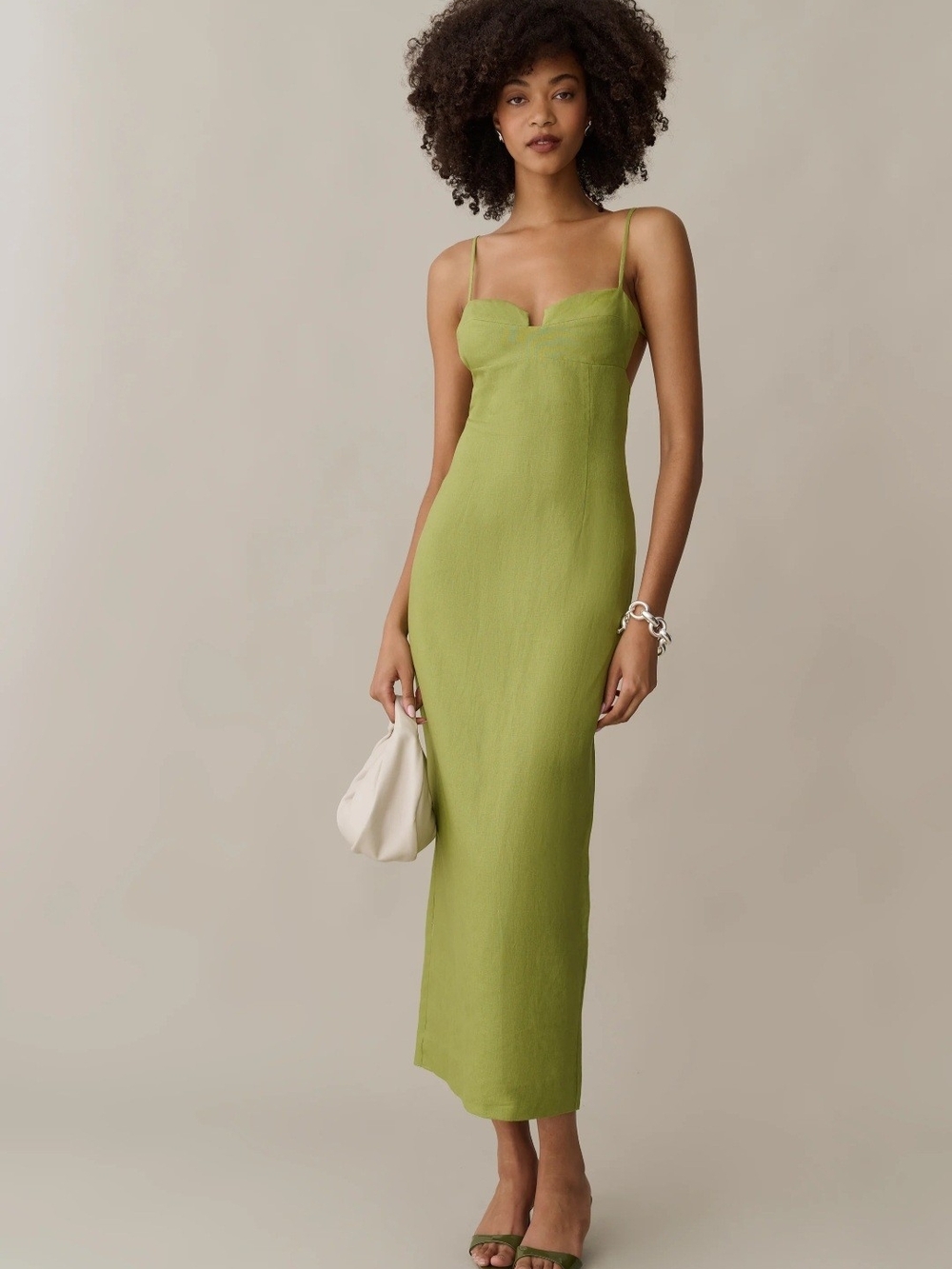 Few Moda Backless Olive Green Slip Midi Dress with Sweetheart Neckline